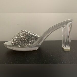 Vintage Silver Sequins High Heels with Clear Heels
